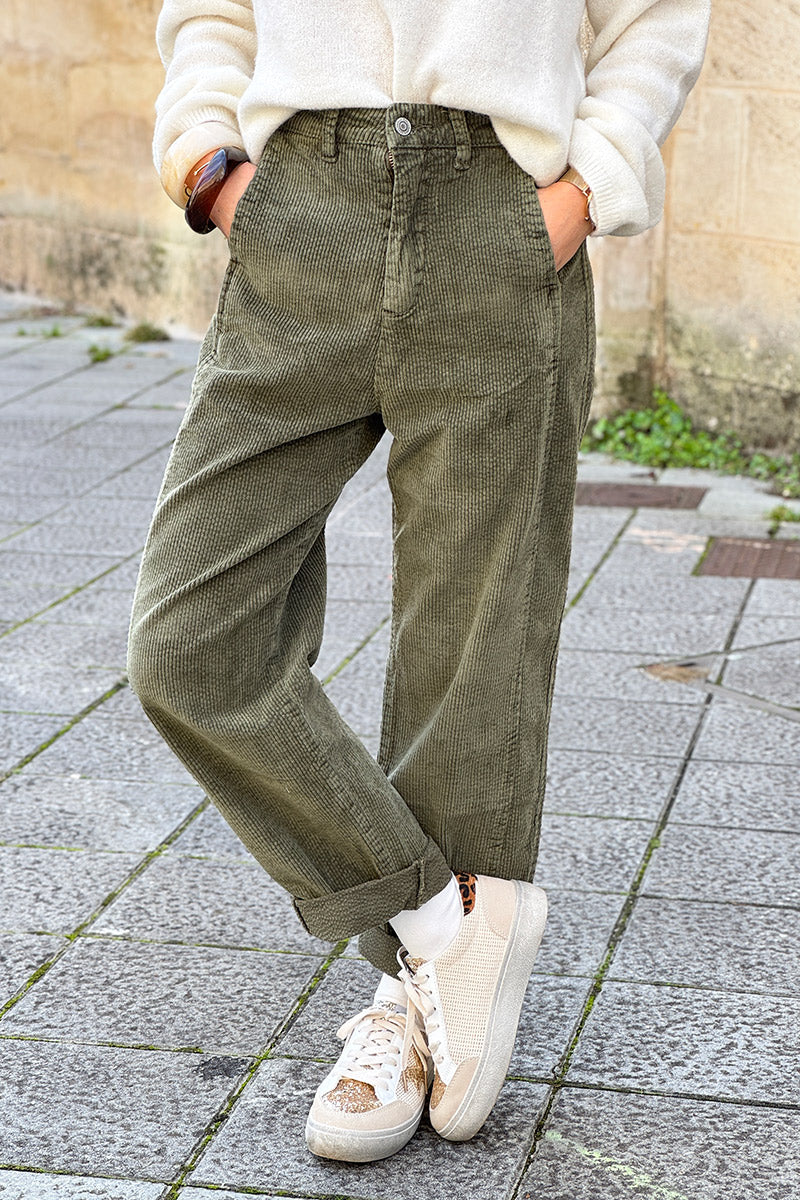 Olive Corduroy Stretch Slacks