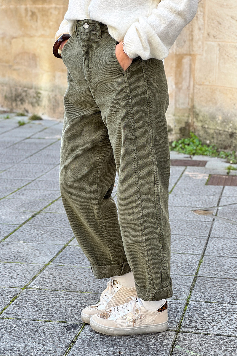 Olive Corduroy Stretch Slacks