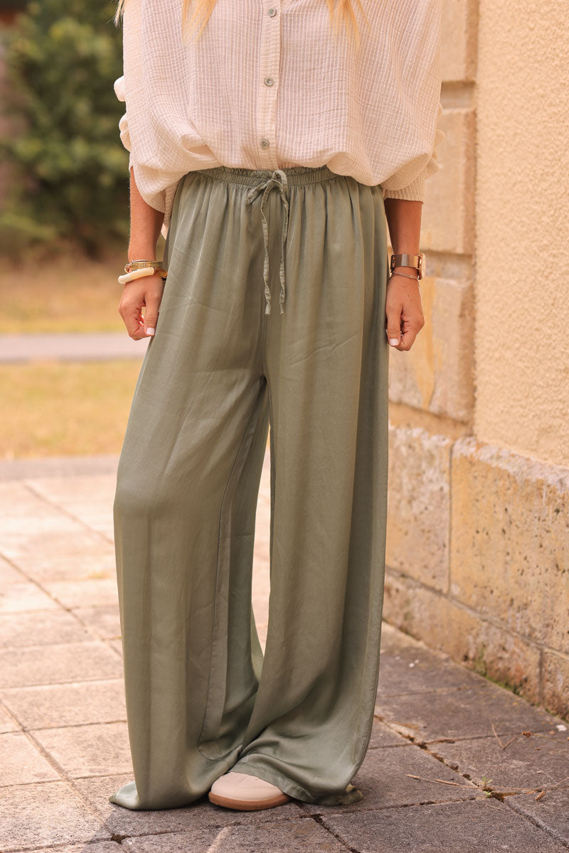 Khaki silky wide-leg floaty pants