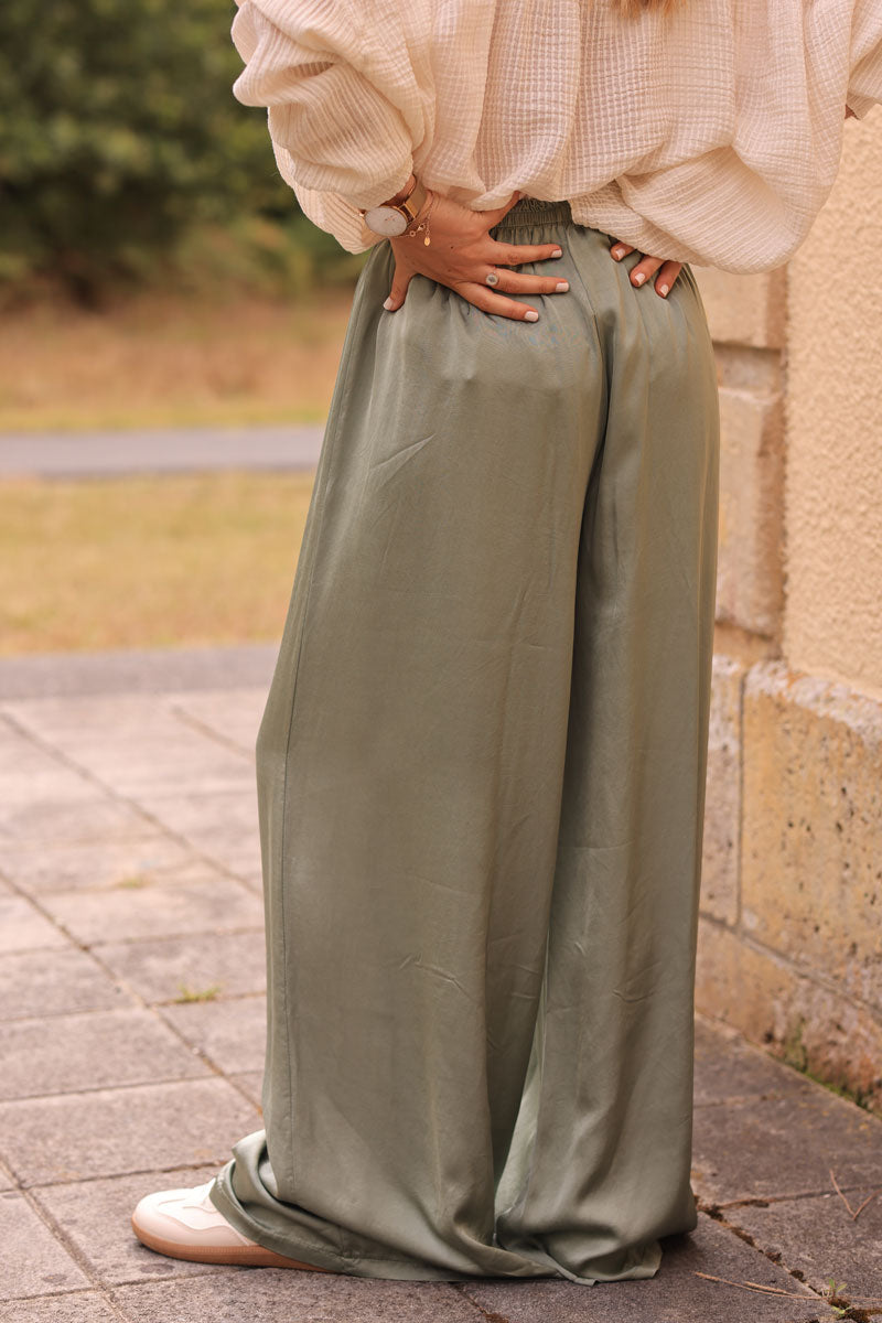 Khaki silky wide-leg floaty pants