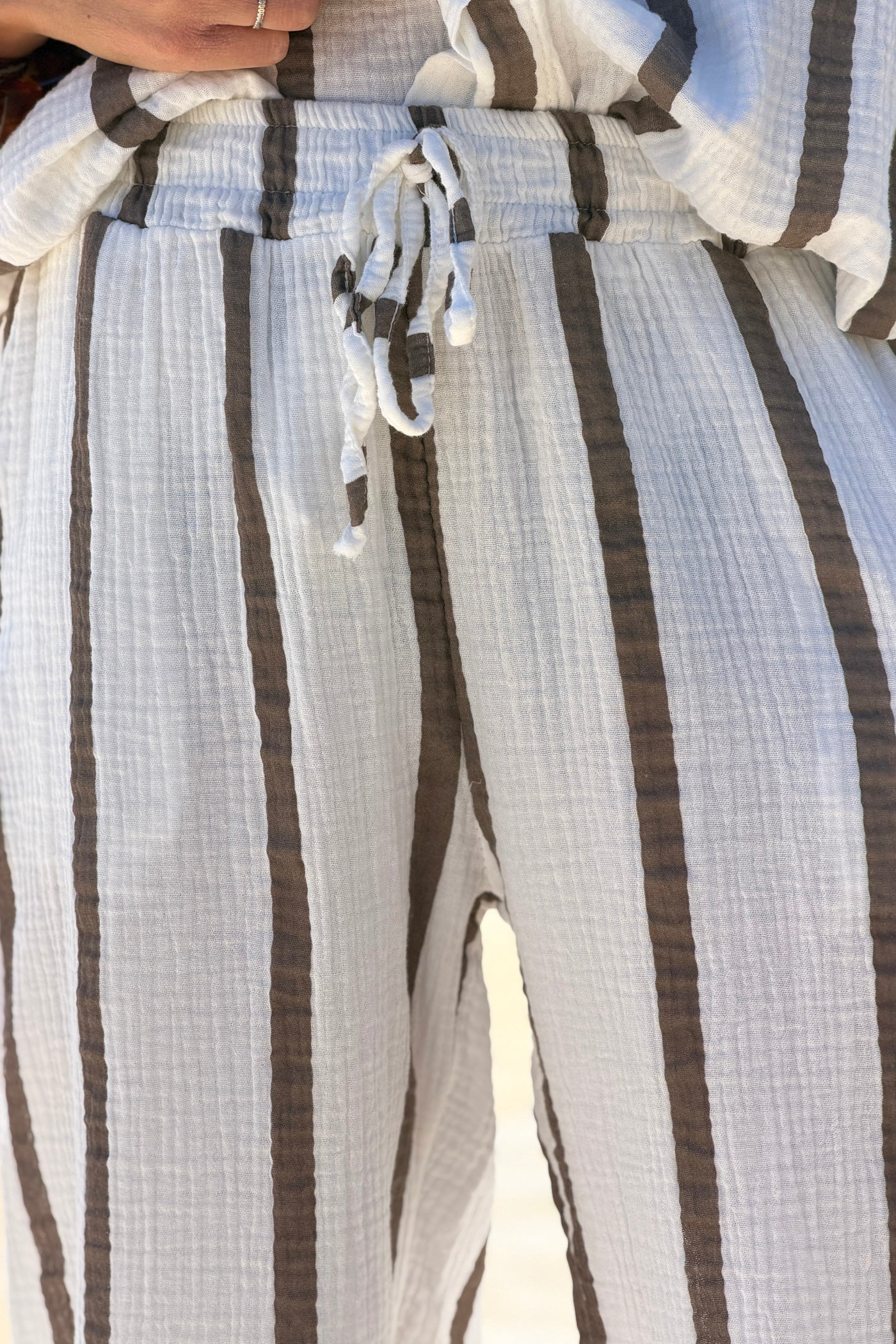 Cafe Brown Stripe Gauze Pull-On Pants