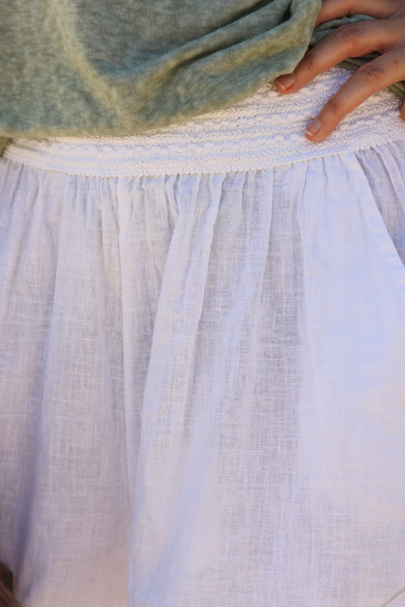 Pantalon large blanc en lin 78eme taille broderie elastique h117 (1)