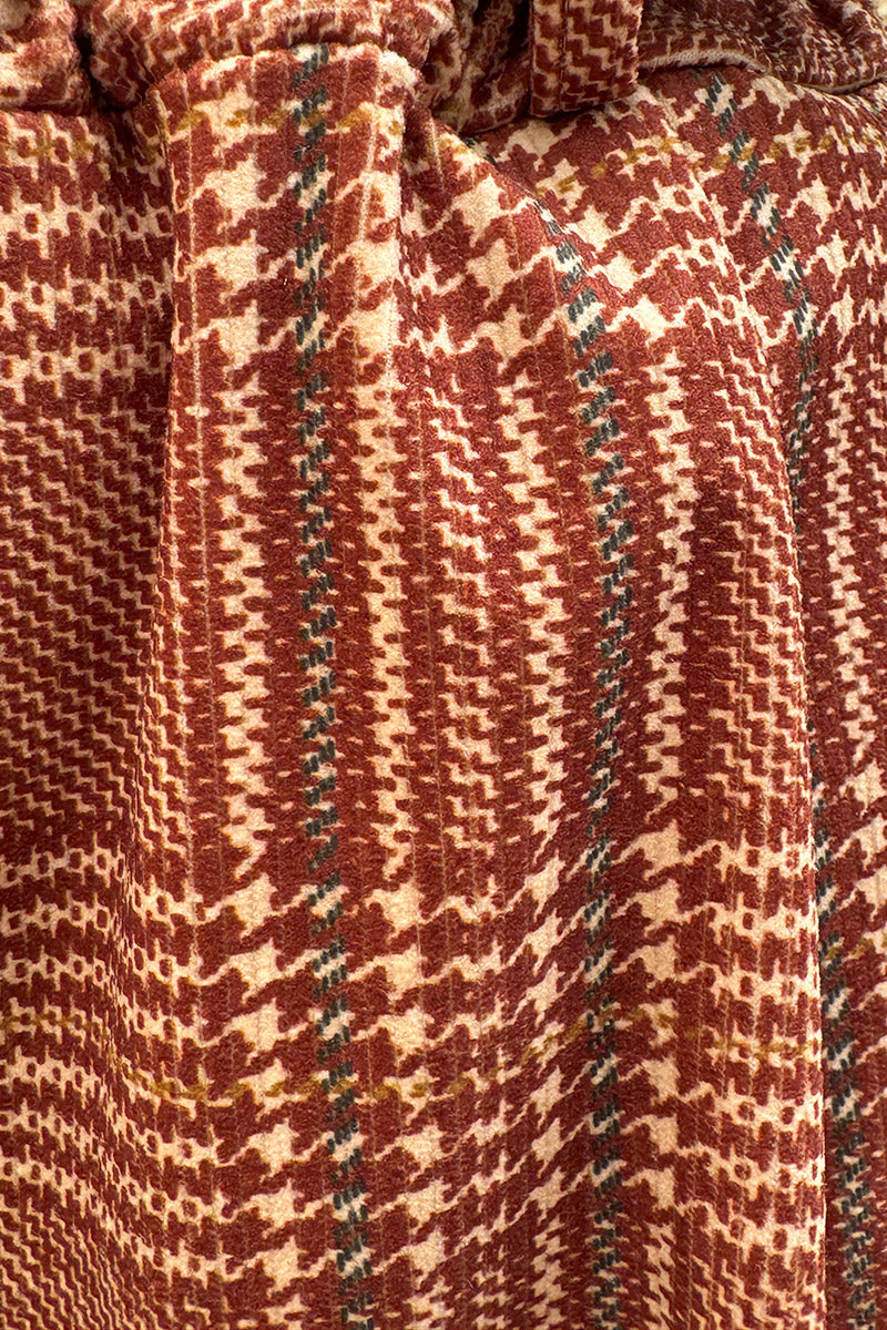 Camel Tweed Plaid Pull-On Pants with Belt