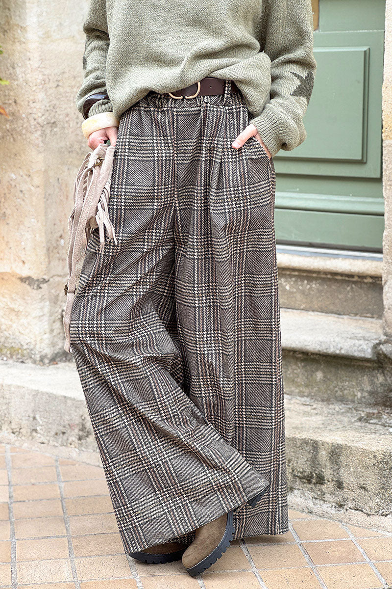 Olive Tweed Plaid Pull-On Pants with Belt