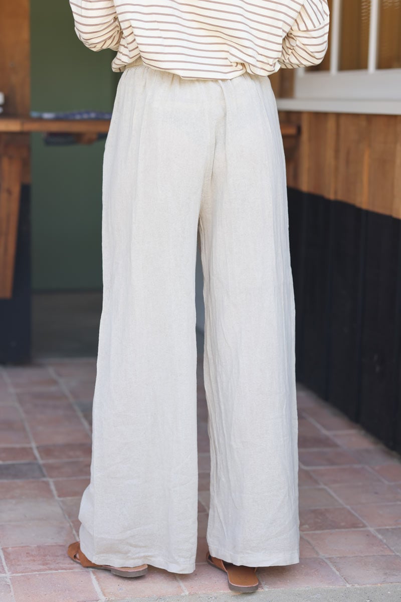 Pantalon large et fluide beige en coton ceinture elastique h122 (1)