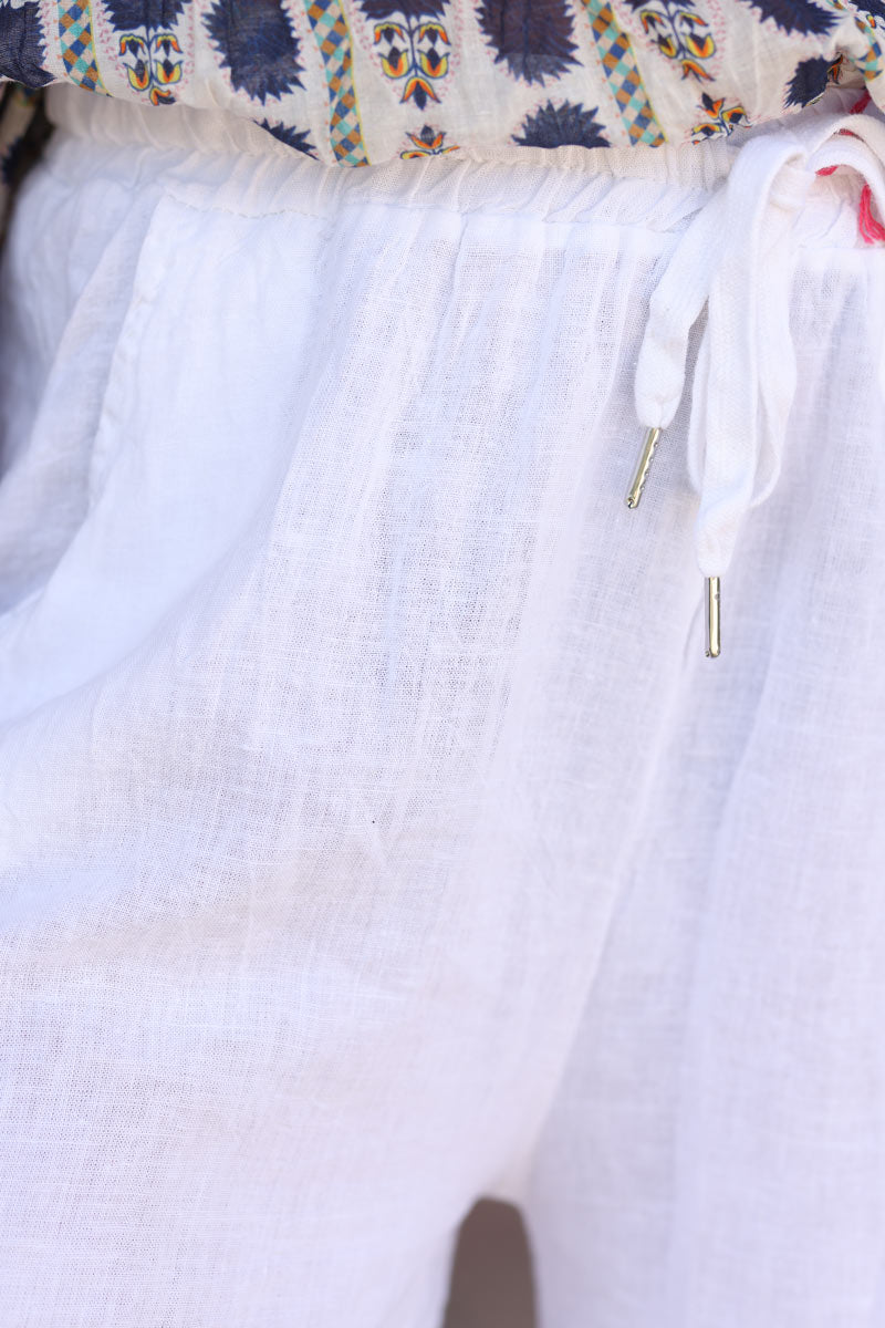 Pantalon large et fluide blanc en coton ceinture elastique h122 (1)
