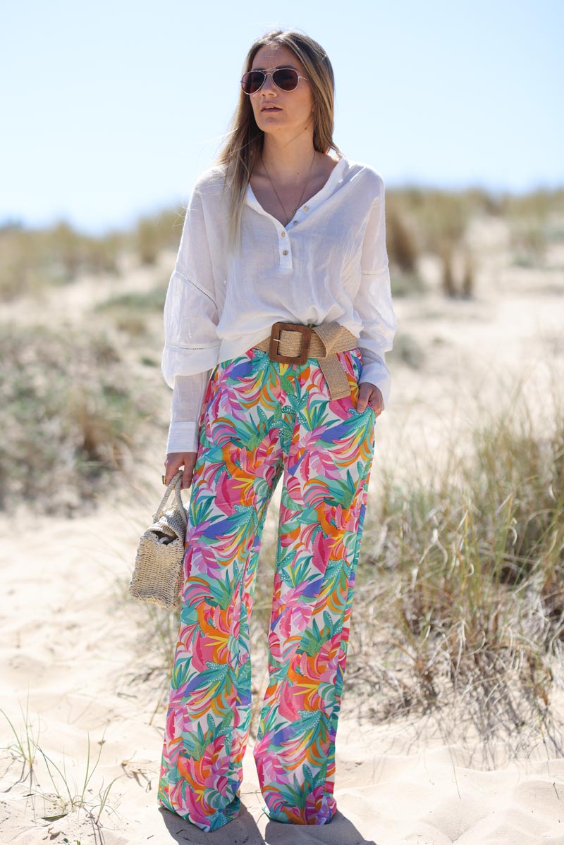 Palm print wide leg trousers sale