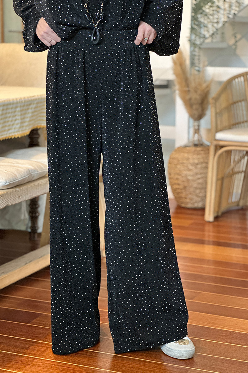 Black Sparkle Knit Palazzo Pants