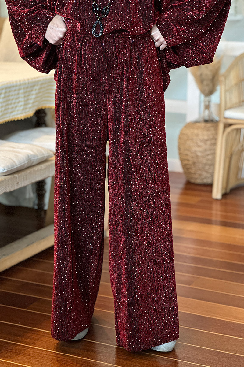 Burgundy Sparkle Knit Palazzo Pants