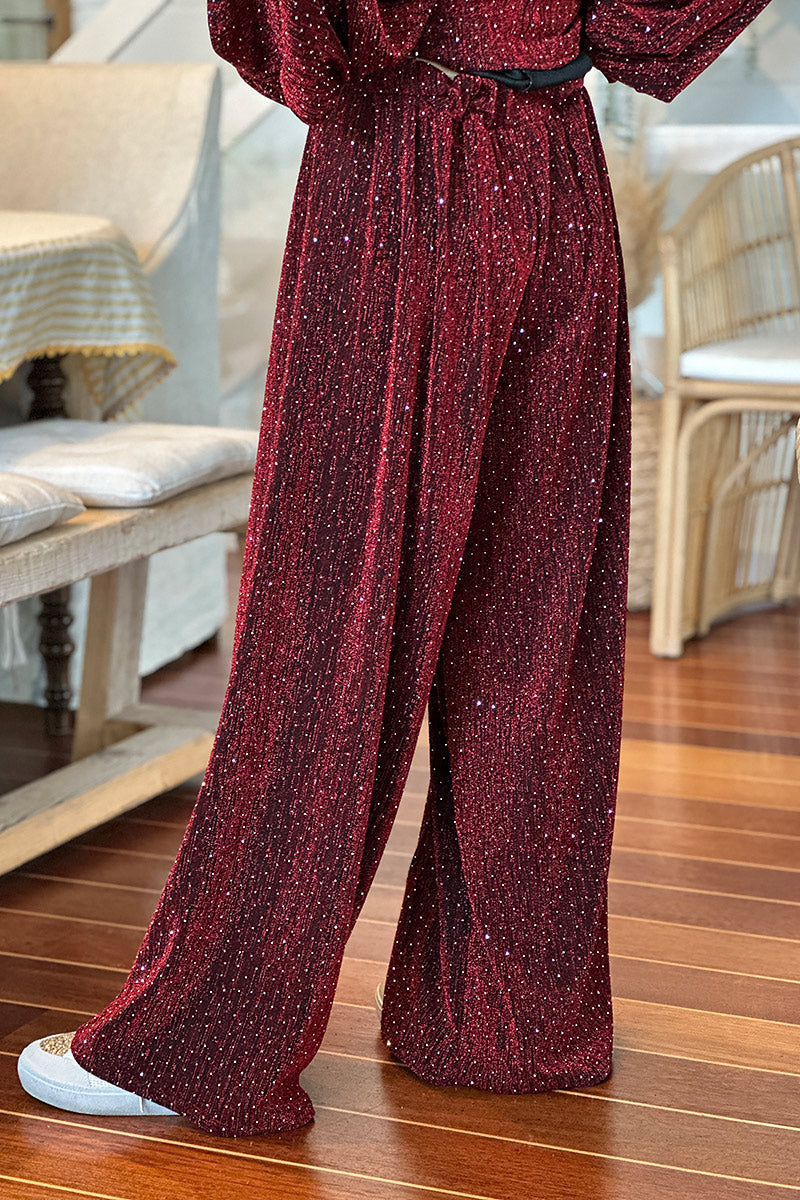 Burgundy Sparkle Knit Palazzo Pants