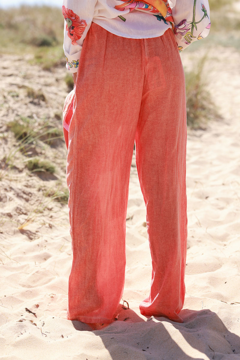 Orange Lightweight Cotton Wide Leg Pants