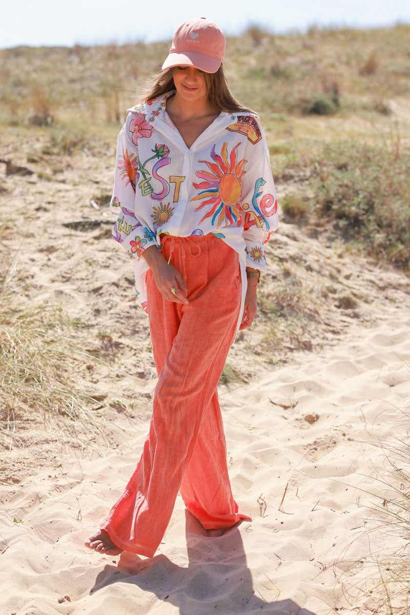 Orange Lightweight Cotton Wide Leg Pants