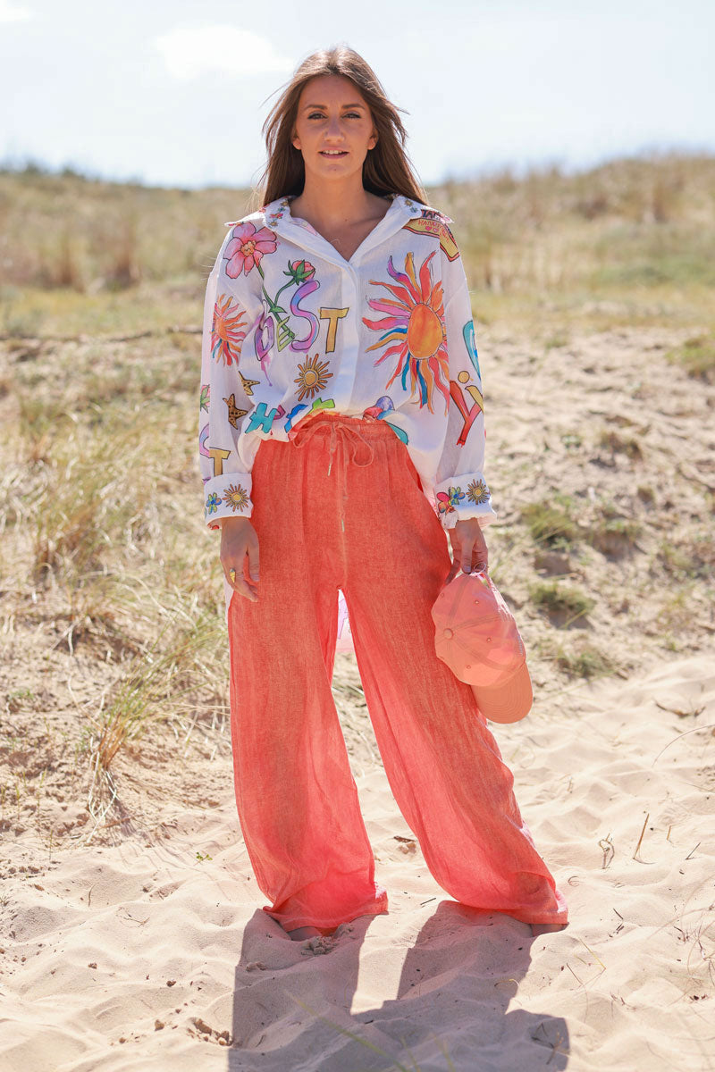 Orange Lightweight Cotton Wide Leg Pants