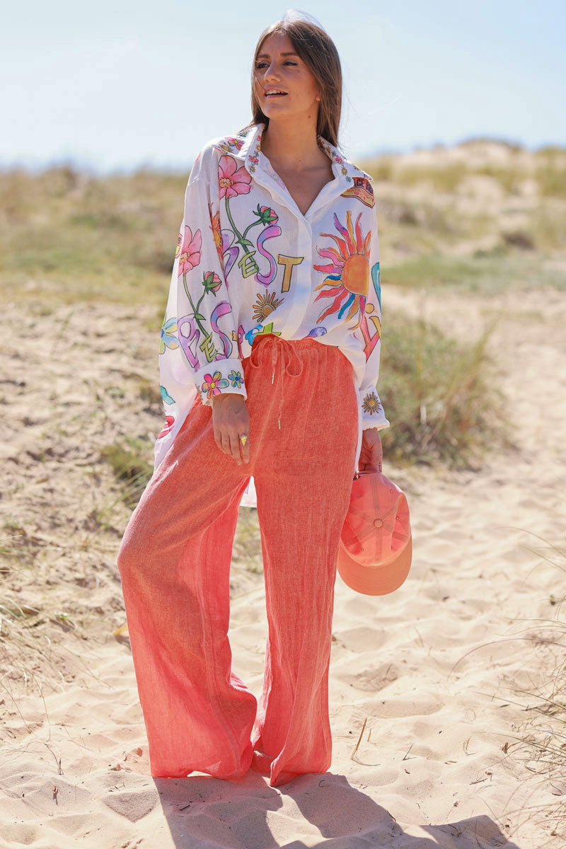 Orange Lightweight Cotton Wide Leg Pants