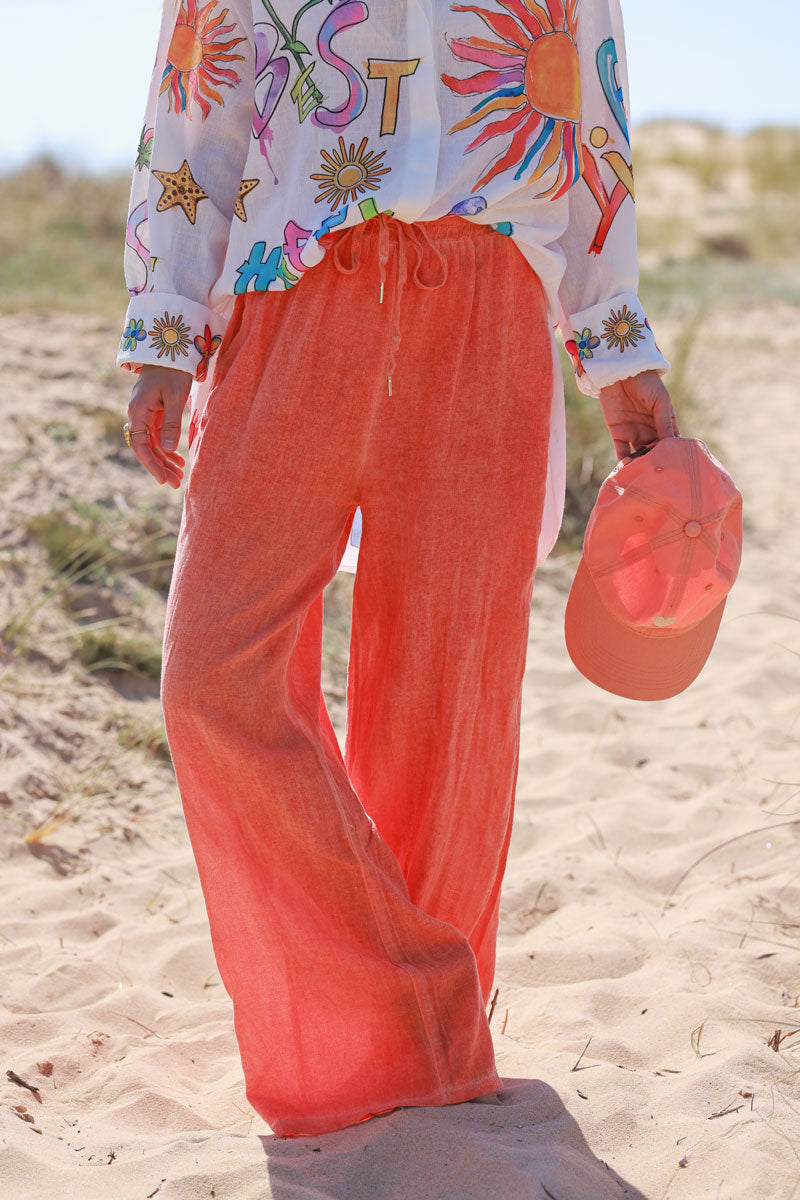 Orange Lightweight Cotton Wide Leg Pants