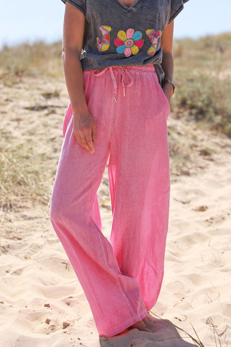 Fuchsia Lightweight Cotton Wide Leg Pants