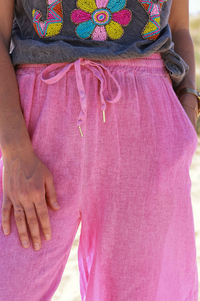 Fuchsia Lightweight Cotton Wide Leg Pants