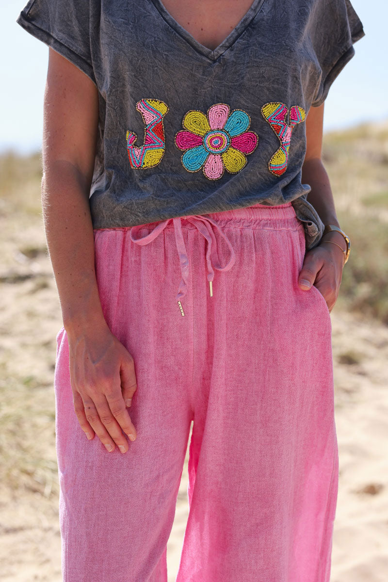 Fuchsia Lightweight Cotton Wide Leg Pants
