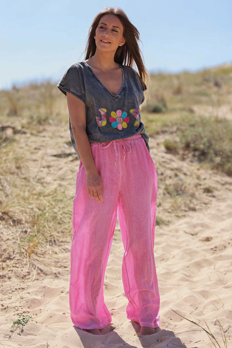 Fuchsia Lightweight Cotton Wide Leg Pants