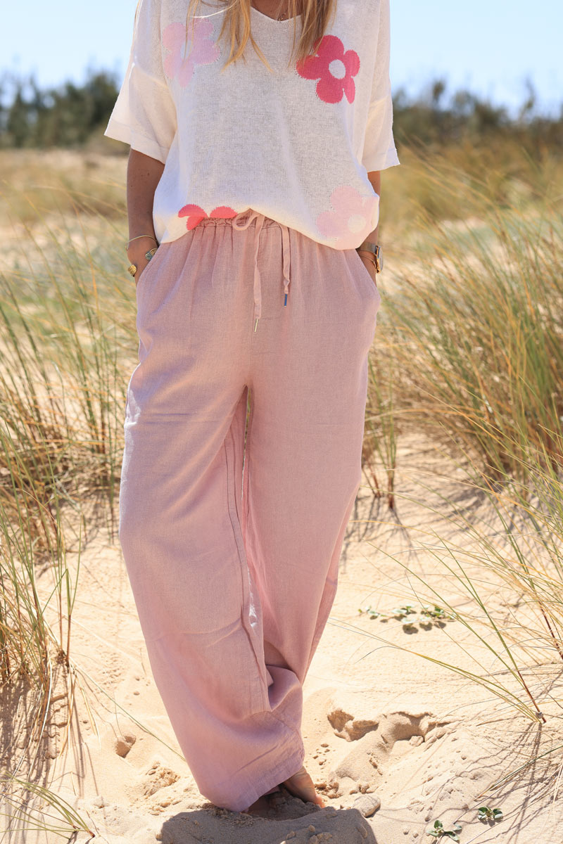 Powder pink lightweight cotton wide leg trousers