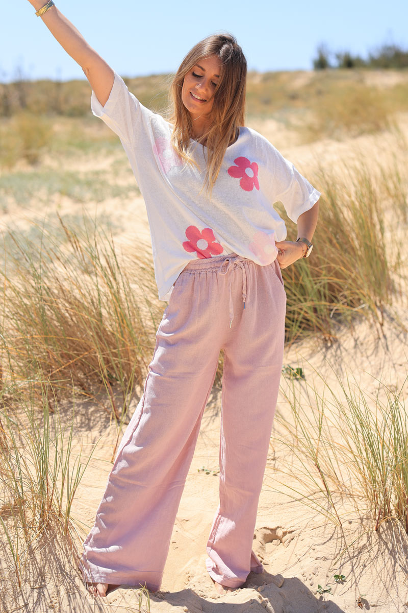Pantalon Top Vieux Rose PANTALON EN LIN FLUIDE VIEUX ROSE