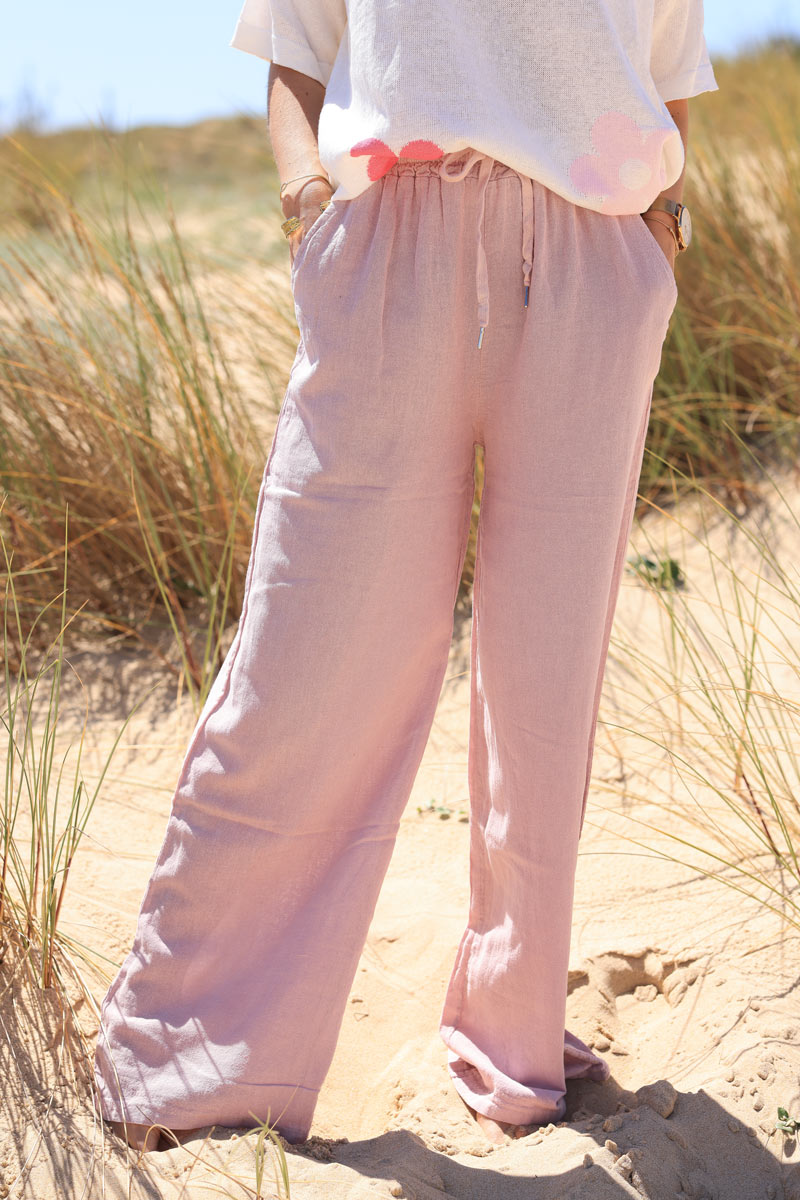 Powder pink lightweight cotton wide leg trousers