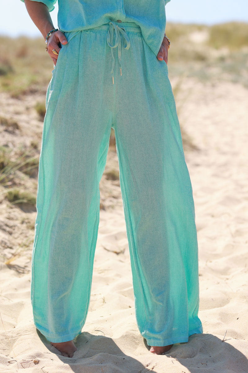 Turquoise Lightweight Cotton Wide Leg Pants