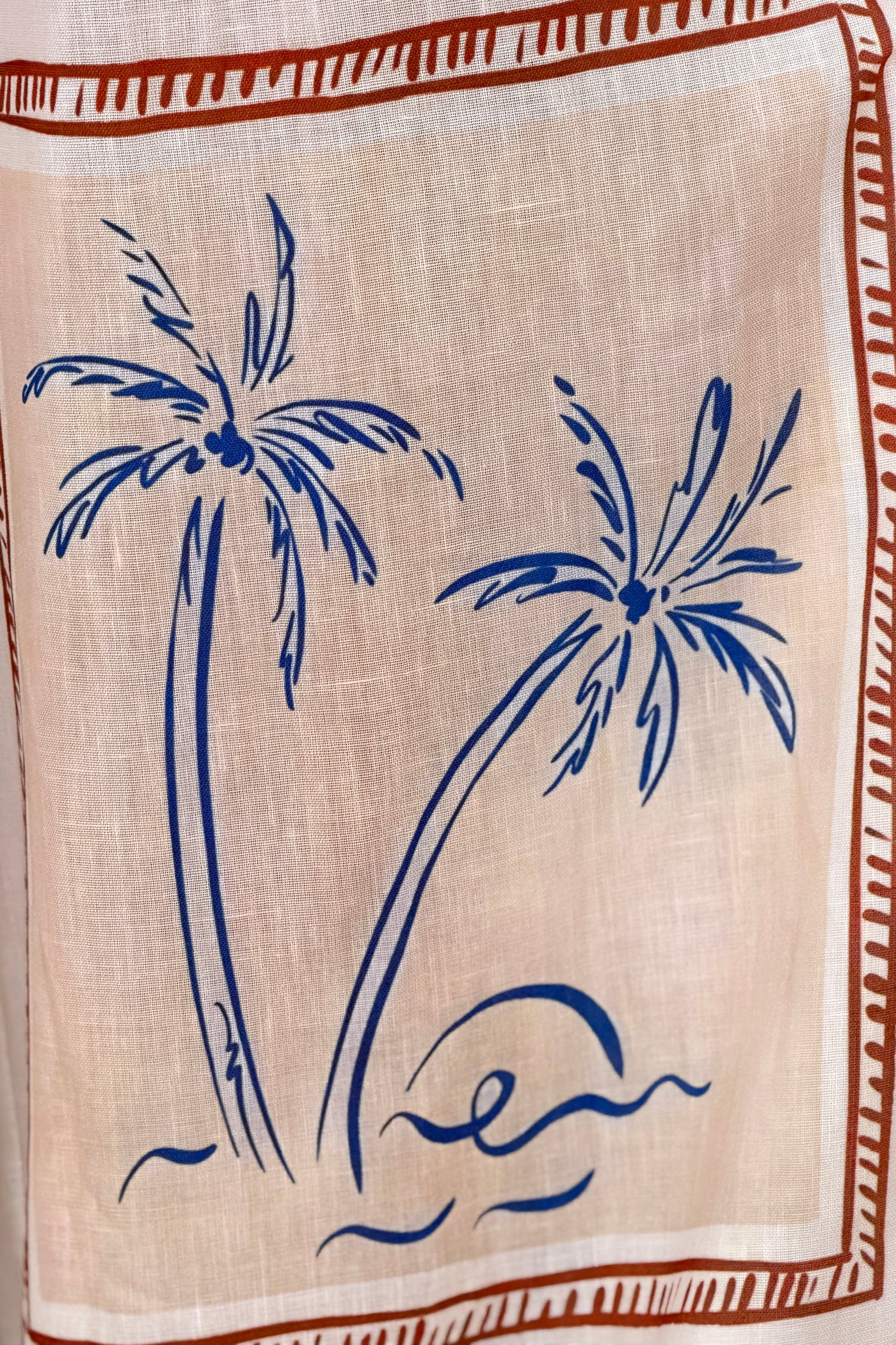 Pantalon large imprimé vert et bleu palmiers Limoncello taille élastique