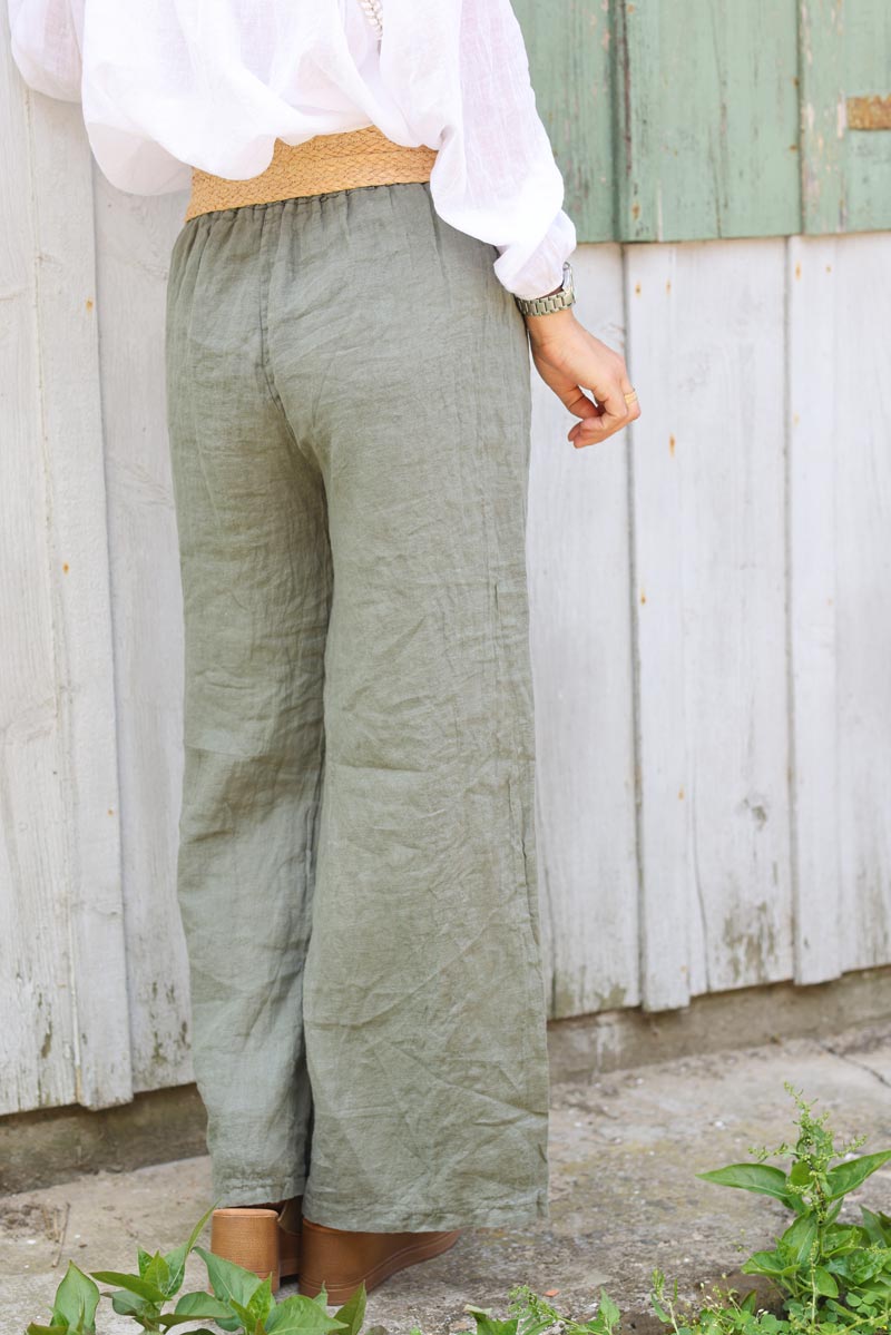 Pantalon lin taille online elastique