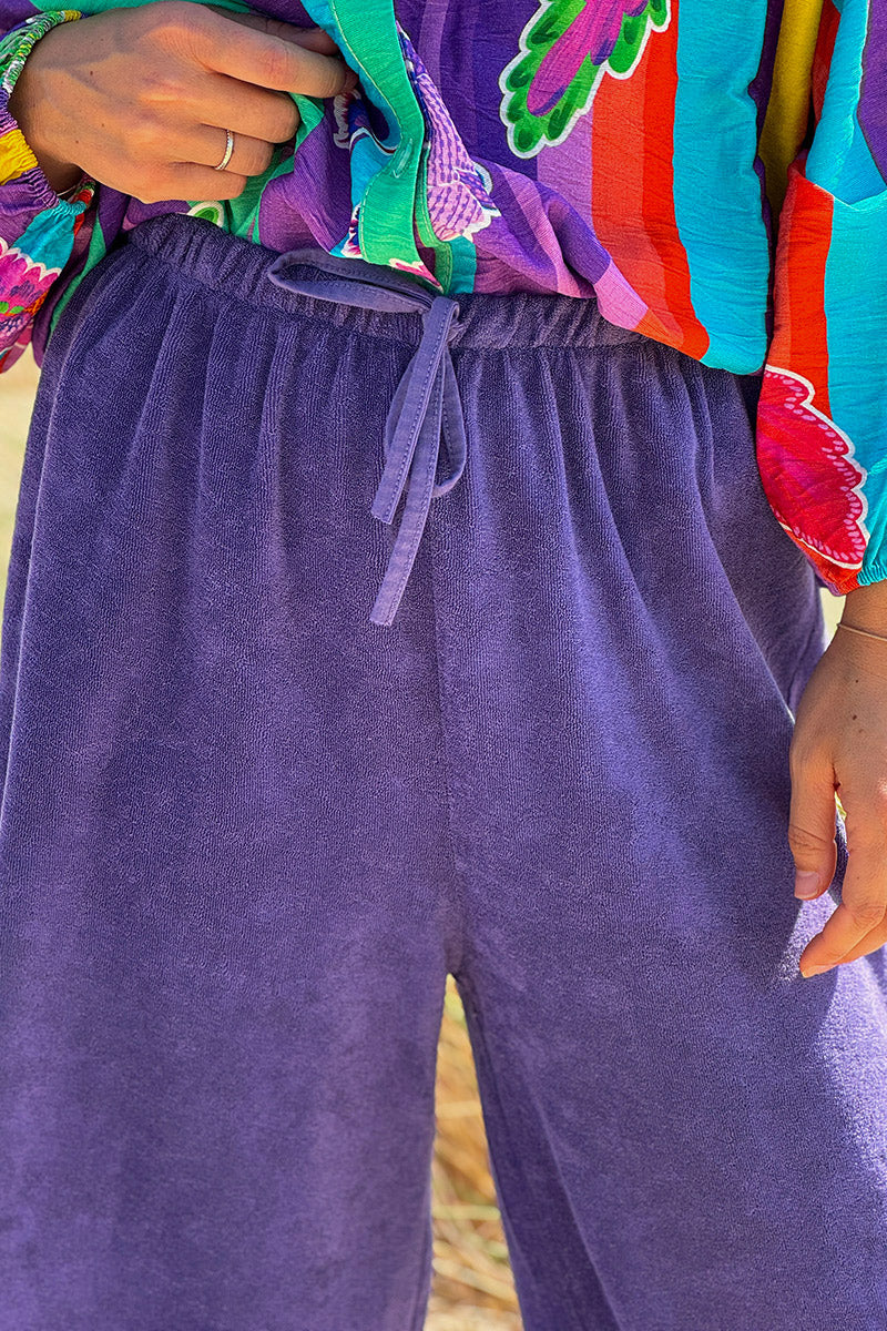 Pantalon large wide leg violet et confort en éponge ceinture élastique