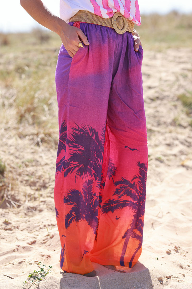 Purple Sunset Tropical Print Pants