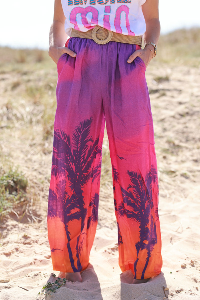 Purple Sunset Tropical Print Pants
