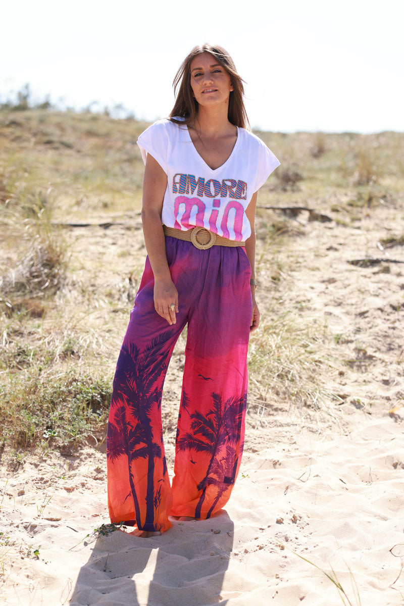 Purple Sunset Tropical Print Pants