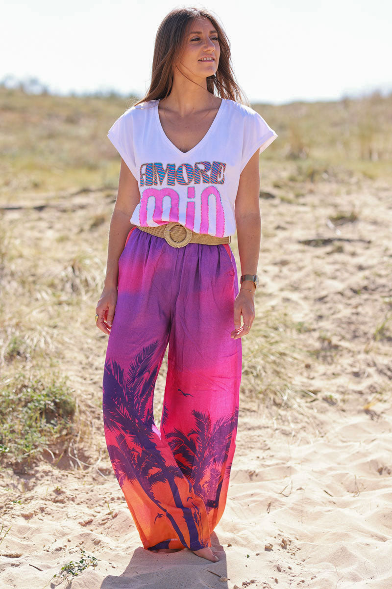 Purple Sunset Tropical Print Pants