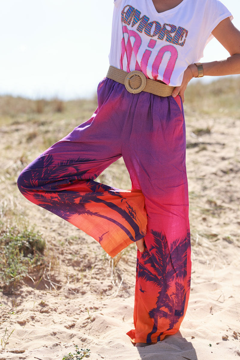 Purple Sunset Tropical Print Pants