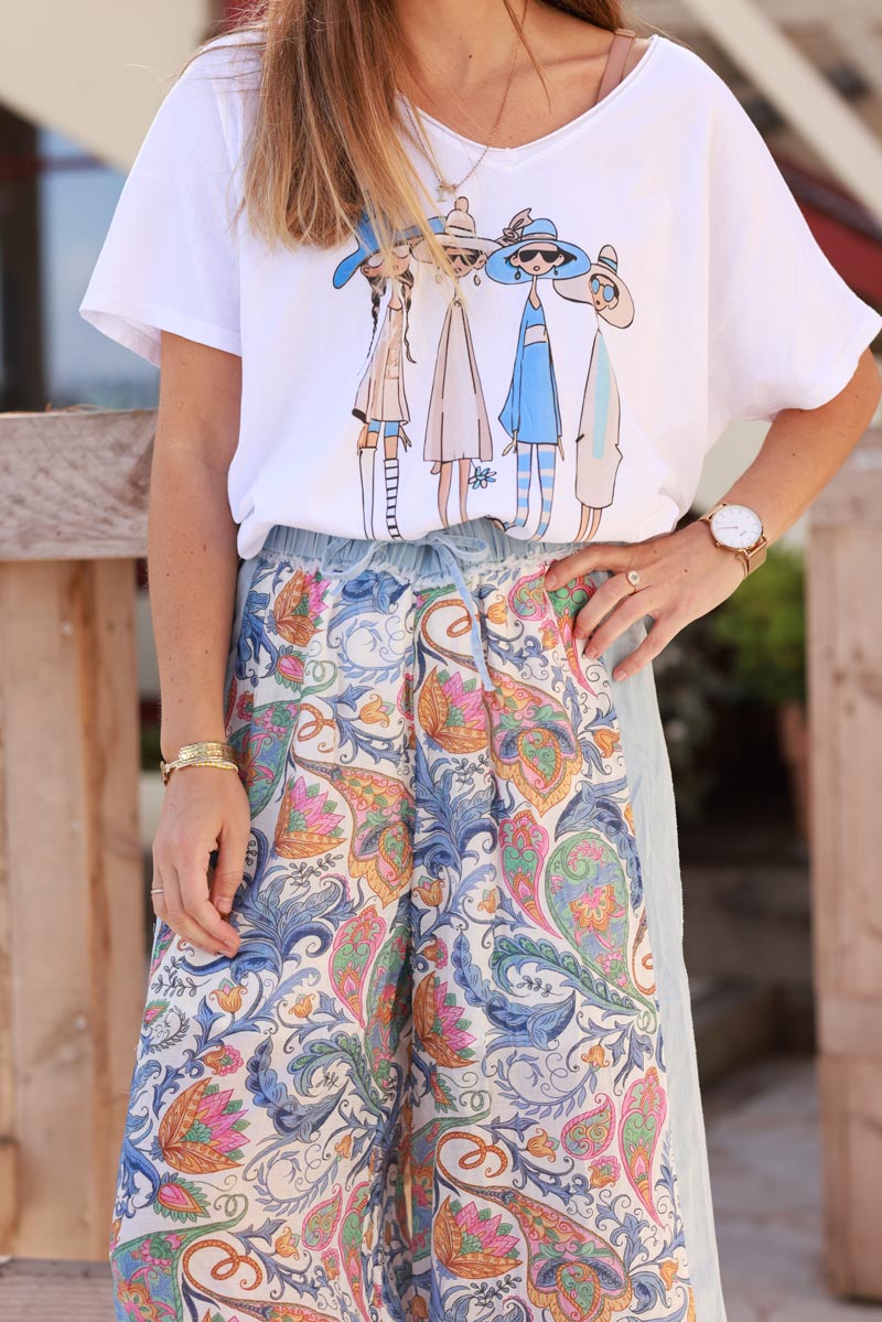 Pantalones ligeros de pierna ancha con estampado paisley colorido