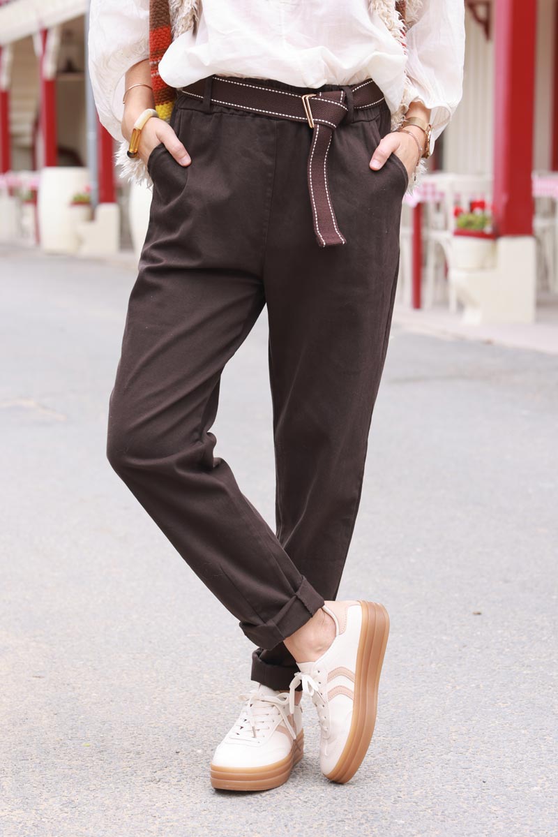 Chocolate Straight cut Pants with Belt