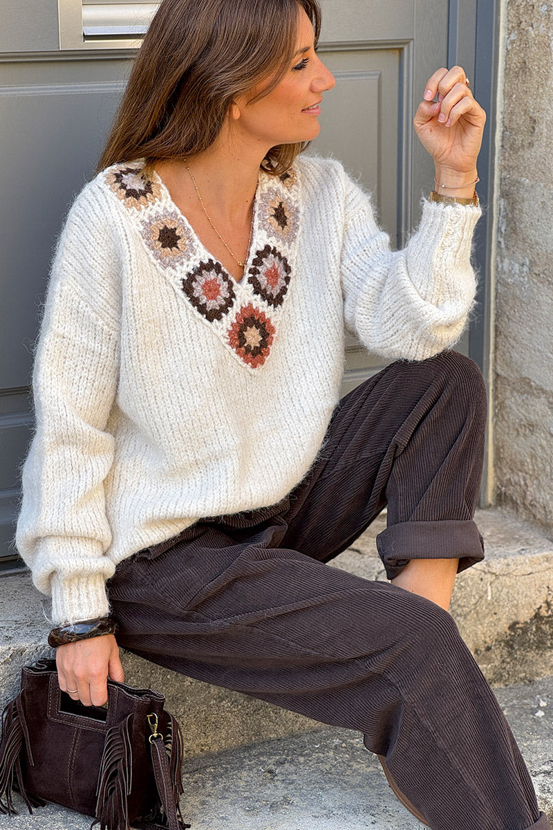 Pantalon marron en velours côtelé coupe paperbag ceinture élastique