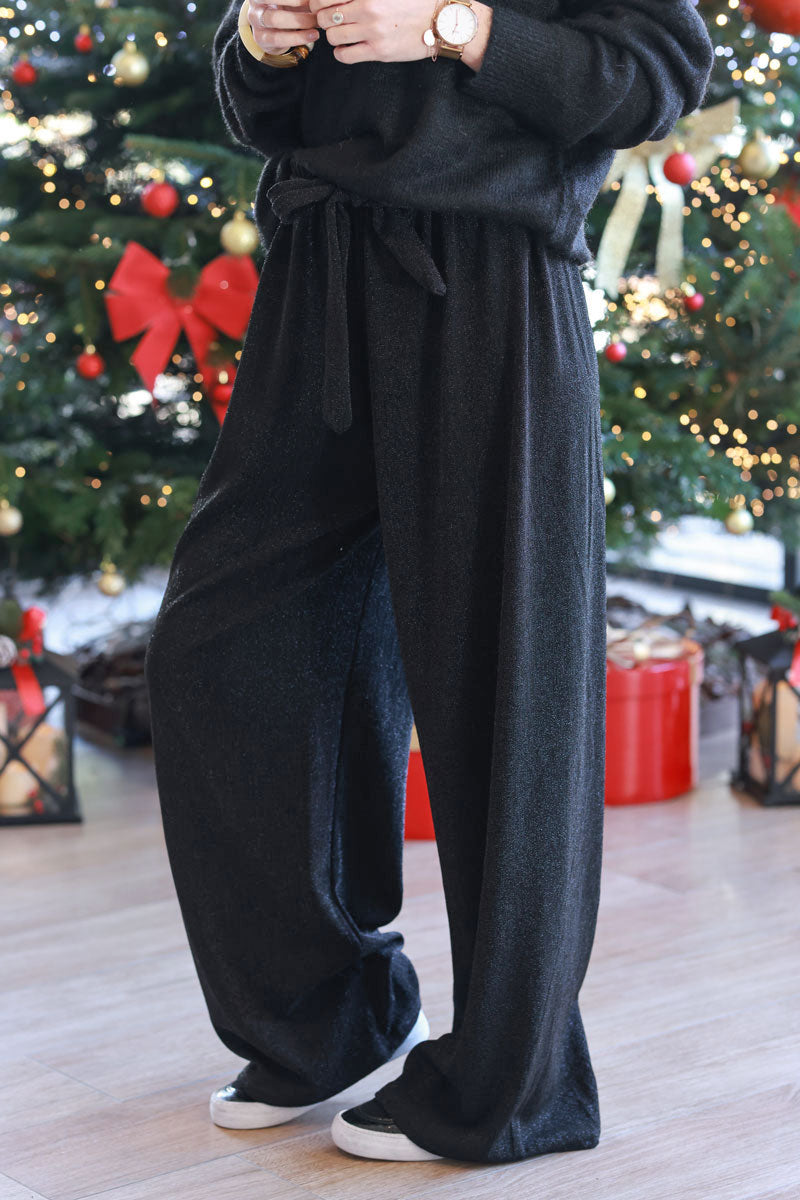 Black Lurex Stretch Wide-Leg Pants