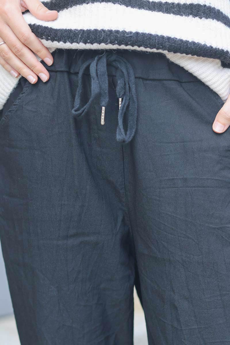 Pantalon noir confort stretch ceinture elastique E046 (1)