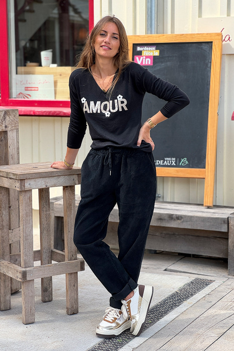 Black Corduroy Casual Pants