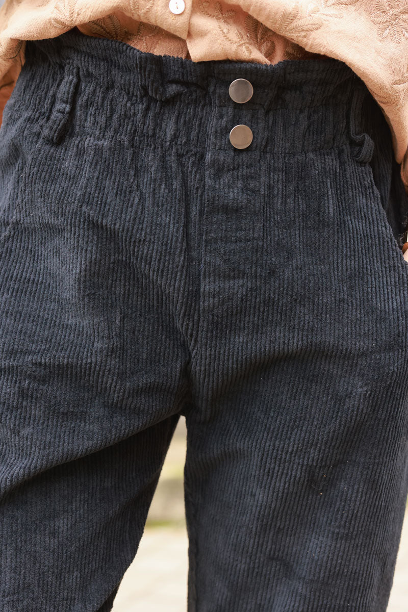 Black Corduroy Paperbag Waist Pants