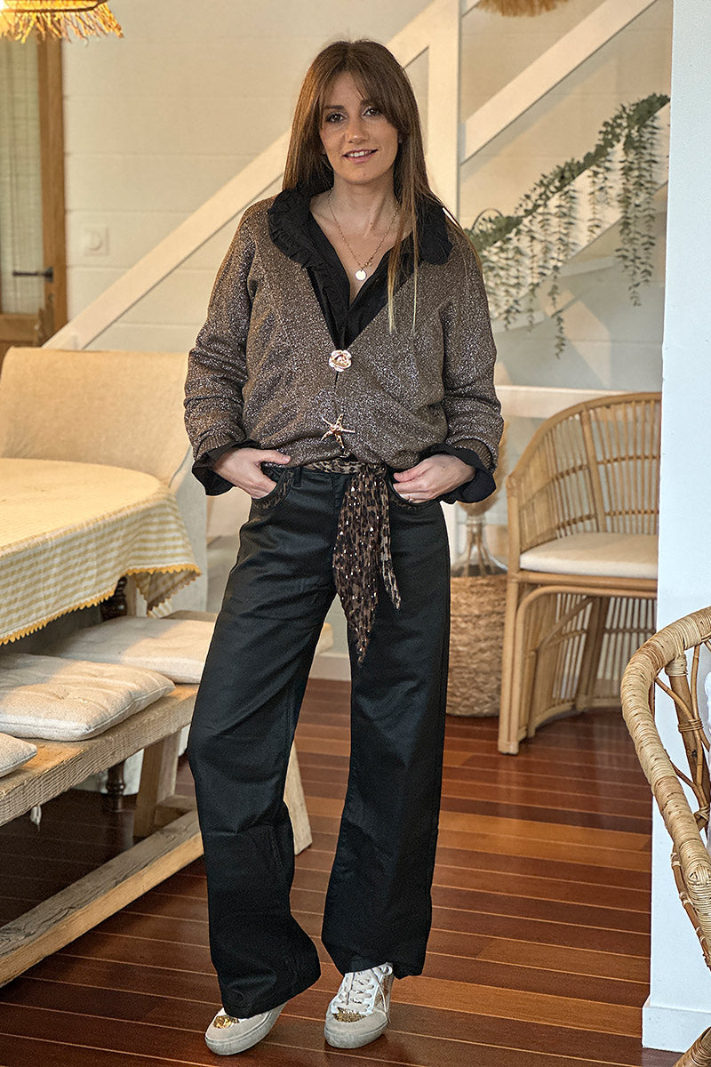 Black Sequin Pocket Trousers with Sash Belt