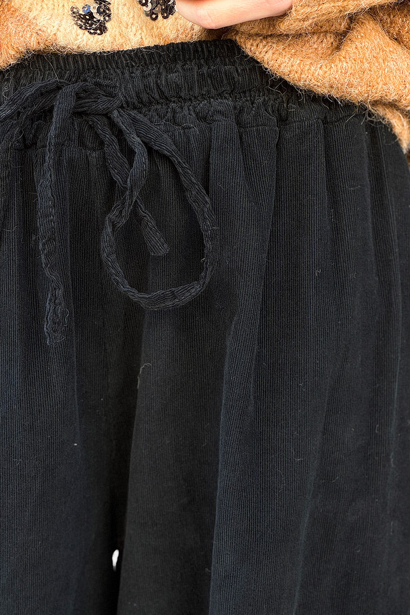 Black Cotton Wide-Leg Pants