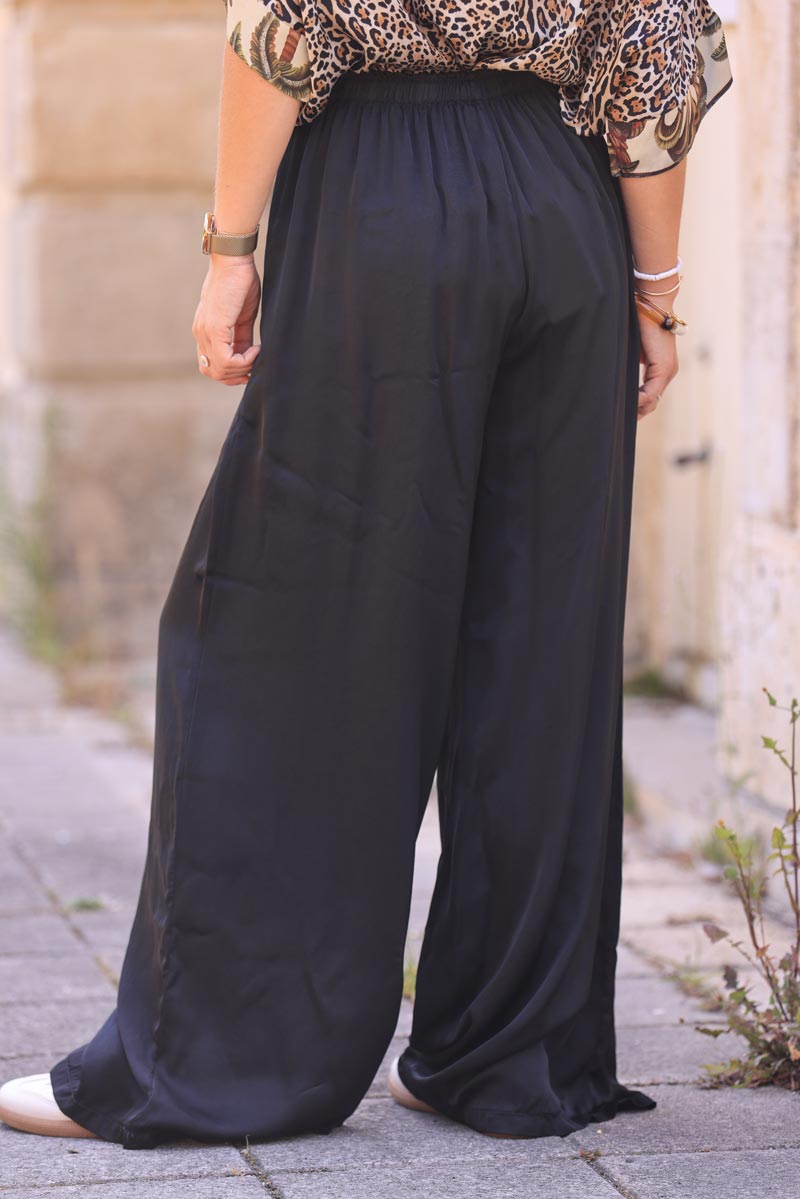 Black silky wide-leg floaty pants