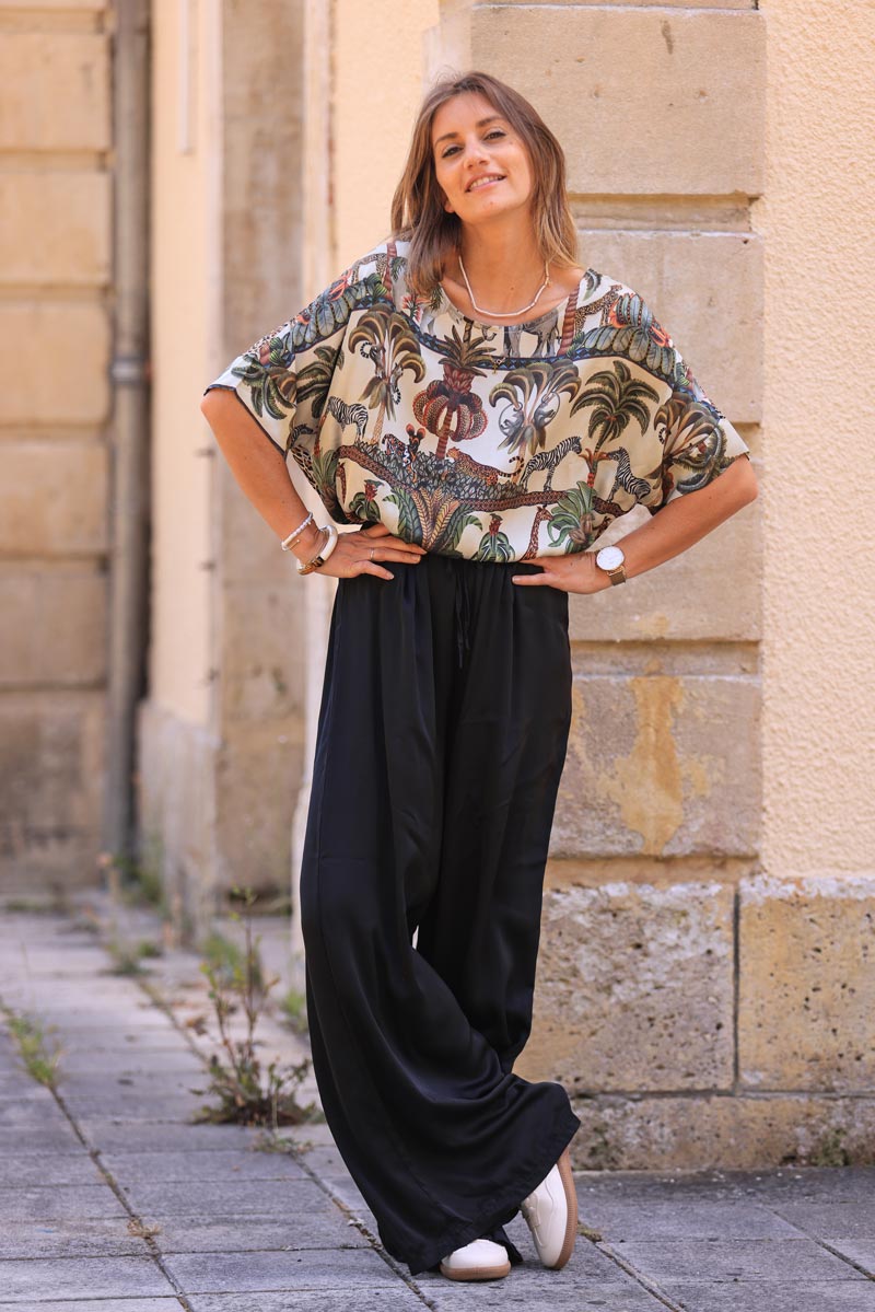 Black silky wide-leg floaty pants