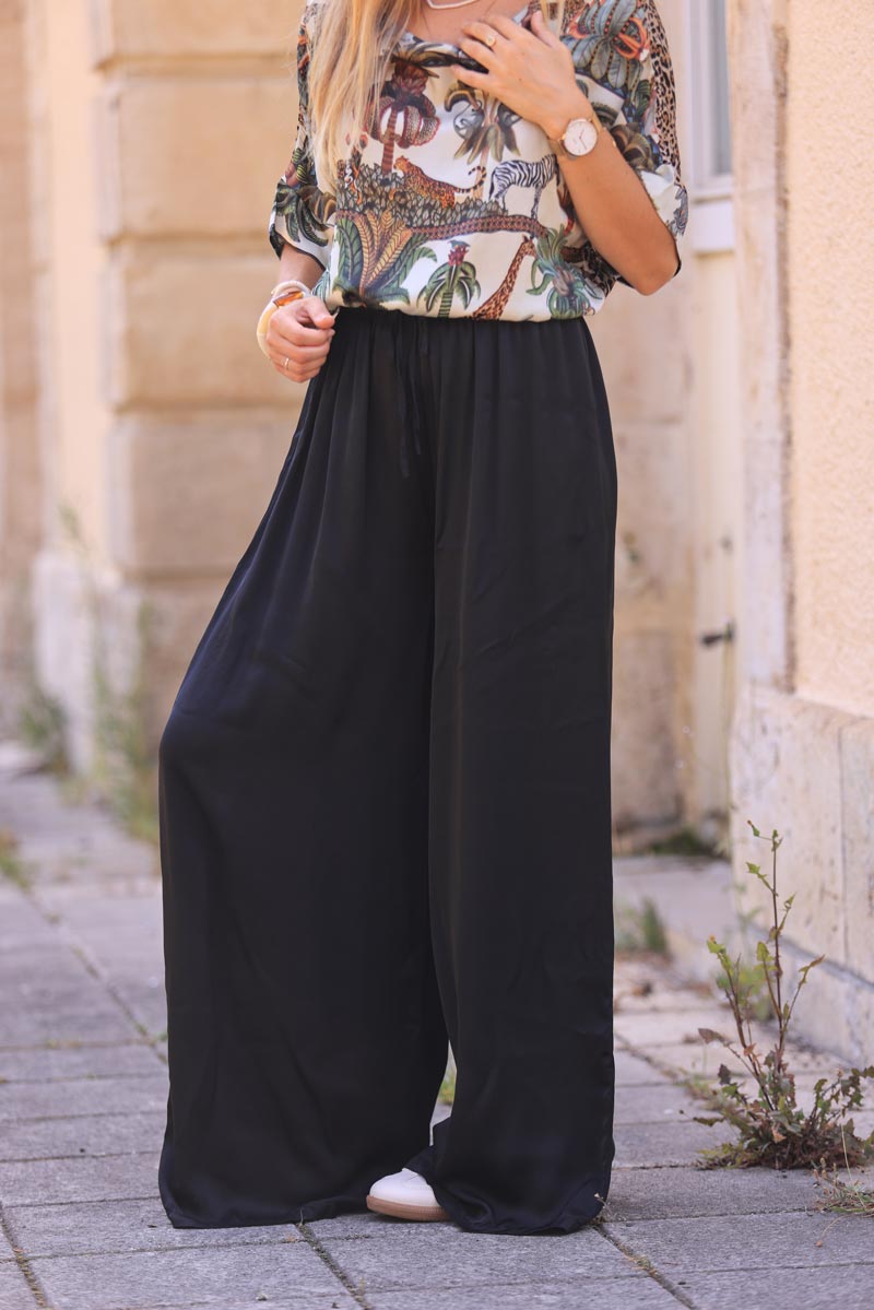 Black silky wide-leg floaty pants