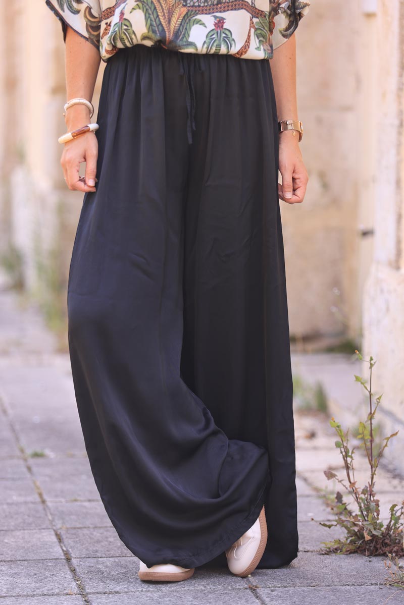 Black silky wide-leg floaty pants