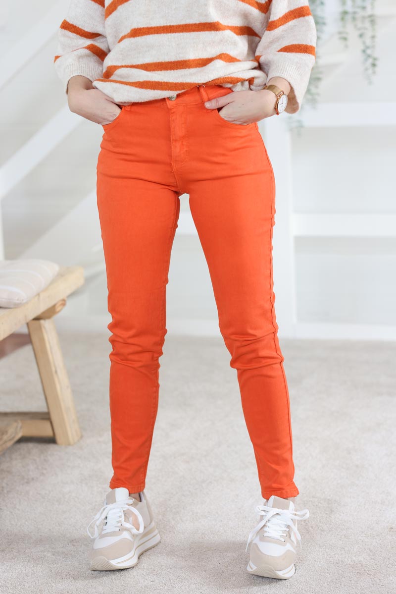 Pantalon orange push up coupe slim fendu a la cheville h009 (1)