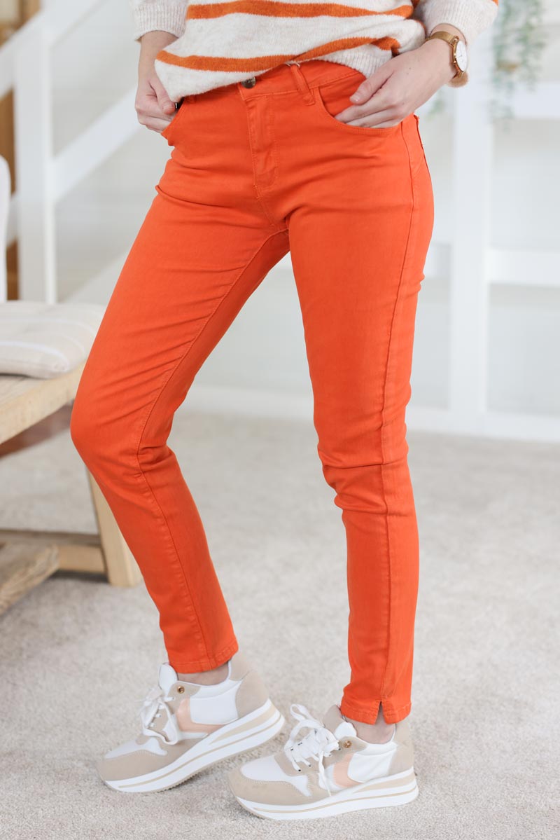 Pantalon orange push up coupe slim fendu a la cheville h009 (1)